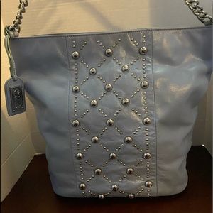 Light blue leather studded Badgley Mishka like new handbag